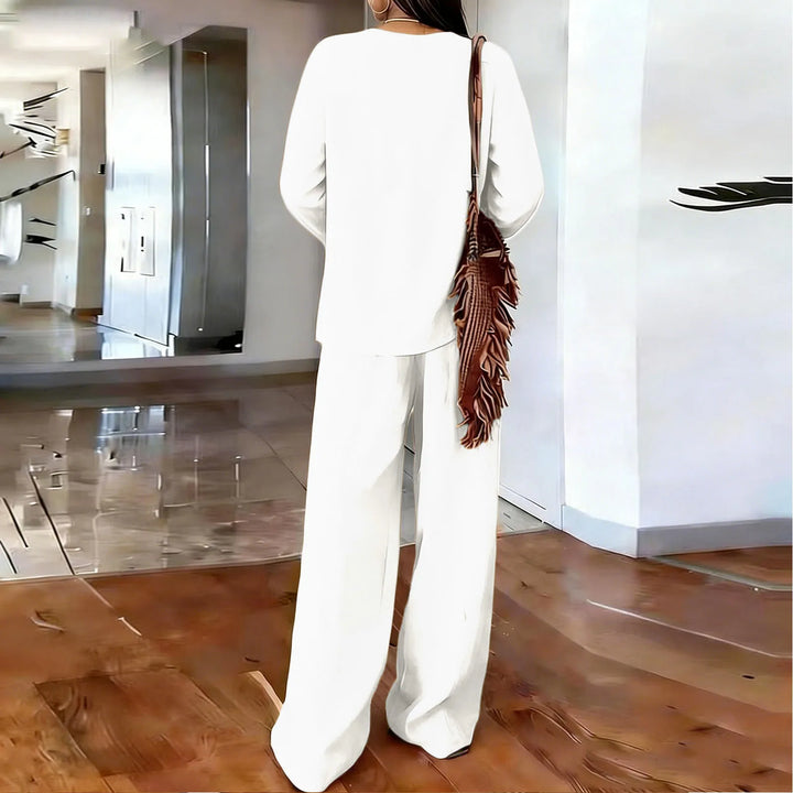 Ropa de playa mujer: Conjunto de lino y algodón, blusa y pantalón. Comodidad y estilo transpirable para el verano.