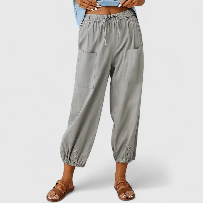 Pantalón de mujer de algodón y lino, cómodo, fresco, con corte ancho y cintura alta.
