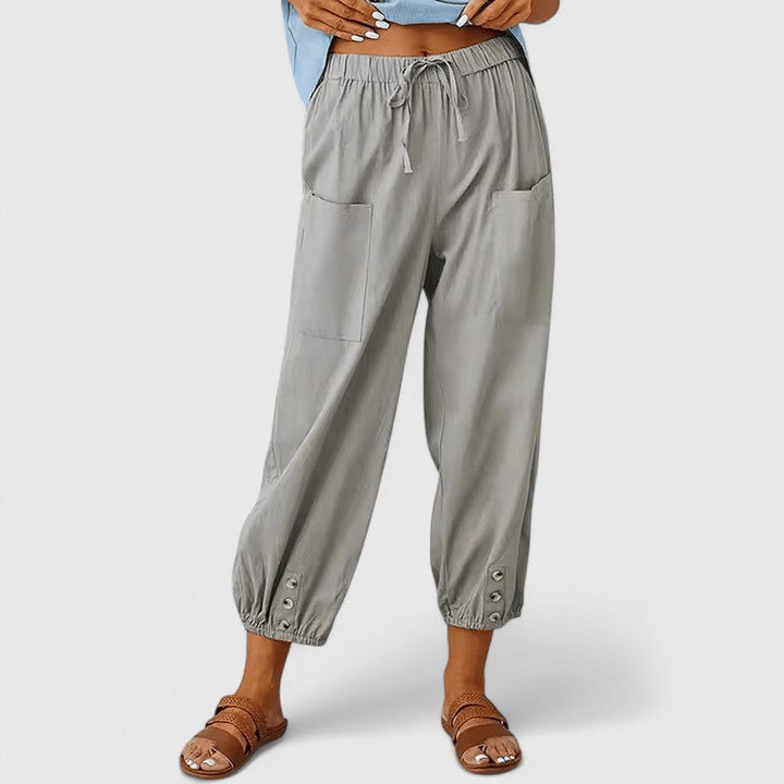 Pantalón de mujer de algodón y lino, cómodo, fresco, con corte ancho y cintura alta.