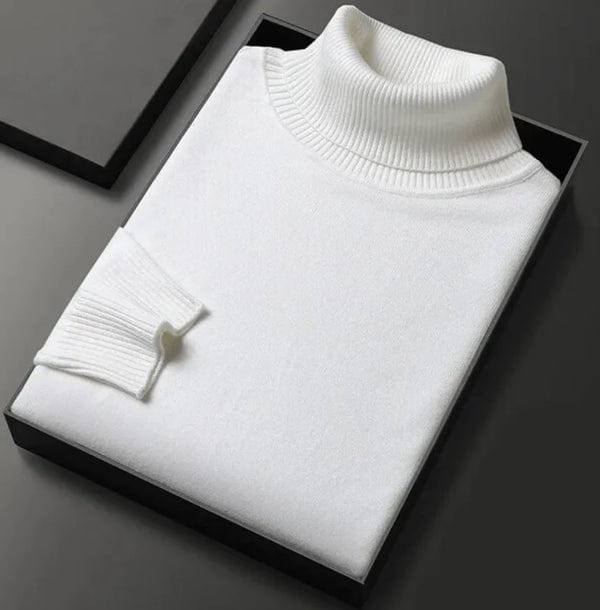 Suéter de cuello alto azul marino para hombre. Un básico de armario elegante para la ropa masculina invernal.