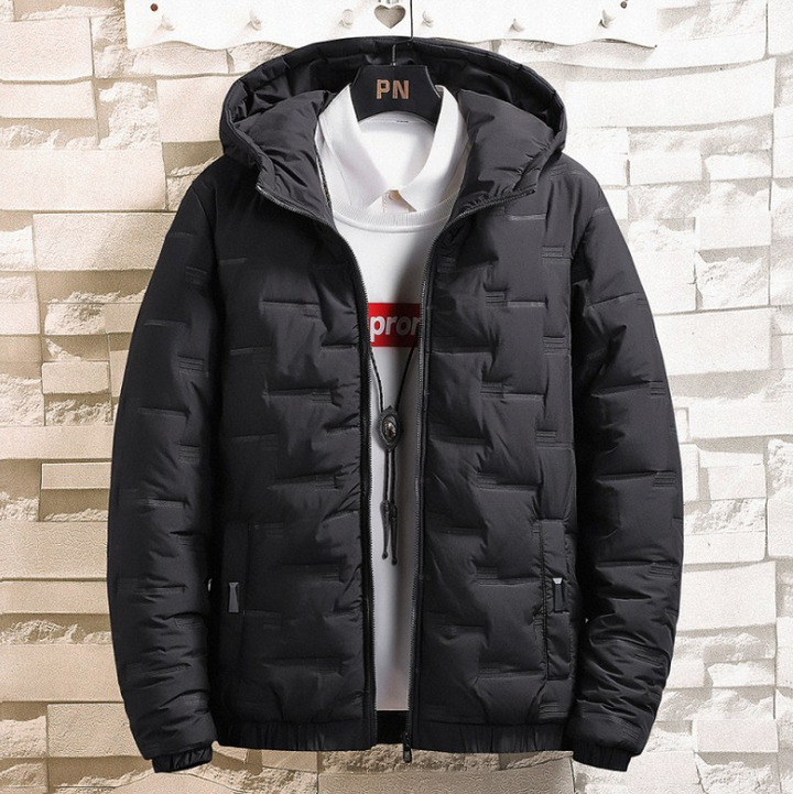 Abrigo acolchado ANTON masculino con capucha, cierre de cremallera, para clima frío.