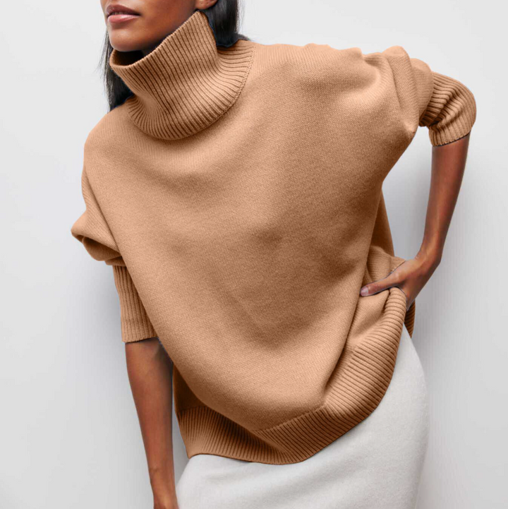 Suéter de cuello alto para mujer, moda casual y elegante. Ropa de invierno cómoda y chic.