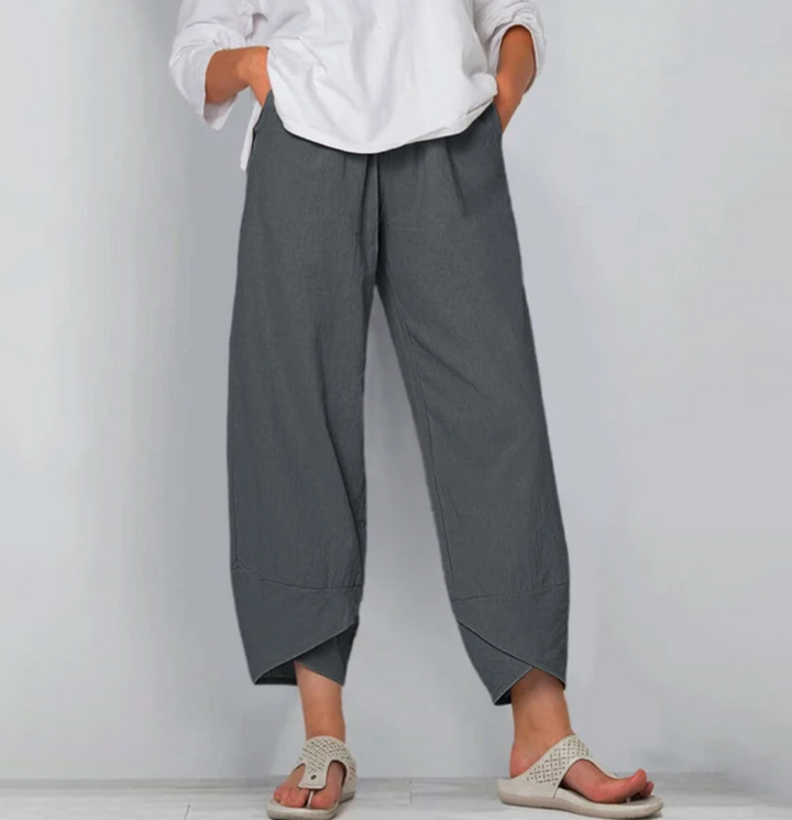 Textura suave del pantalón ligero de mujer, tela transpirable. Perfecto para comodidad diaria y estilo casual.