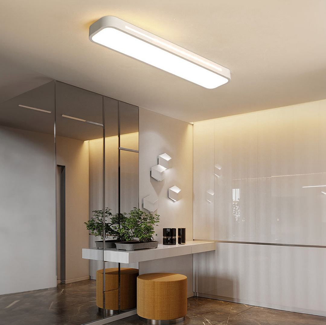 Iluminación LED lineal. Lámpara de techo empotrada, luz moderna y ambiente ajustable.