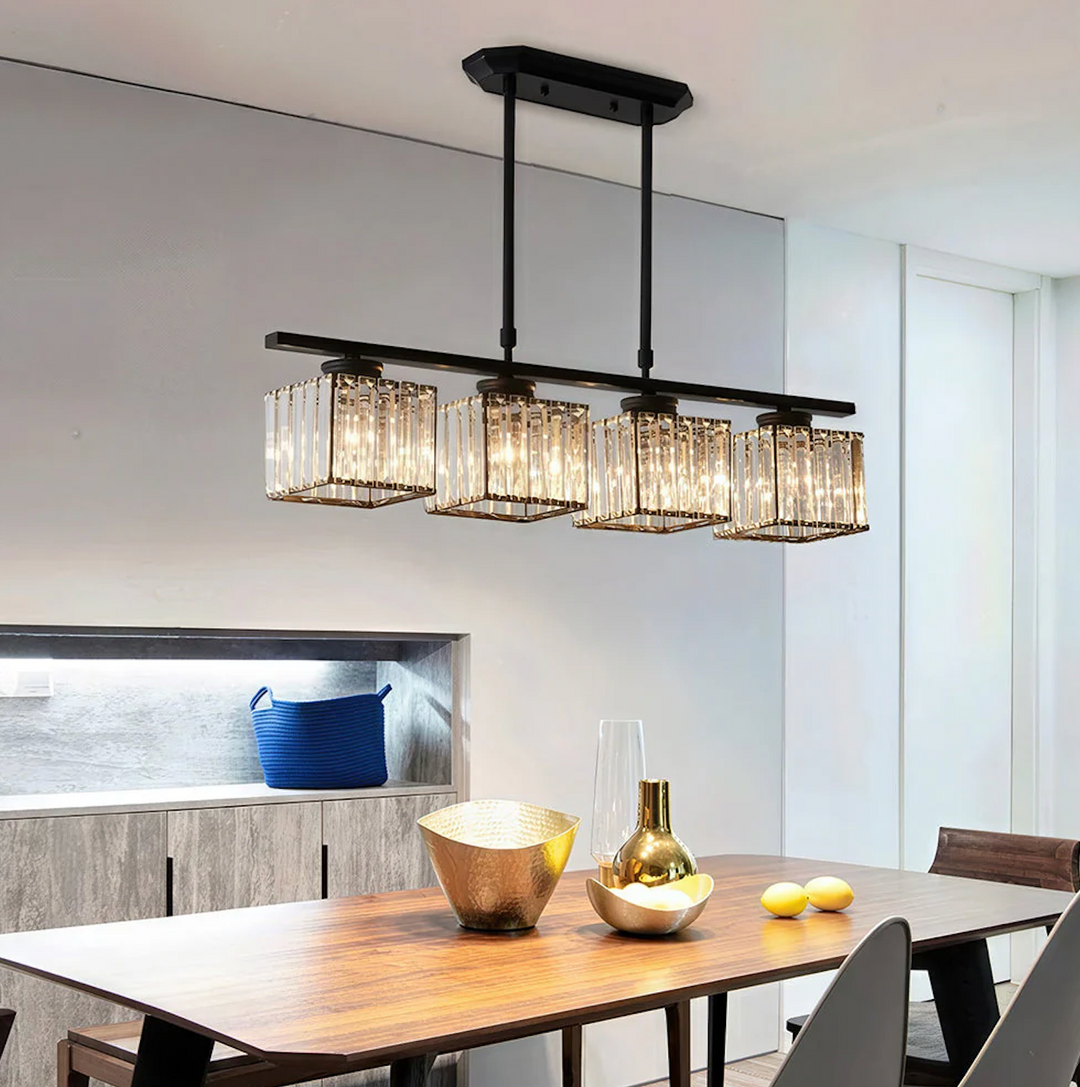 Colgante moderno lineal para mesa de comedor, proporciona una luz cálida y acogedora.