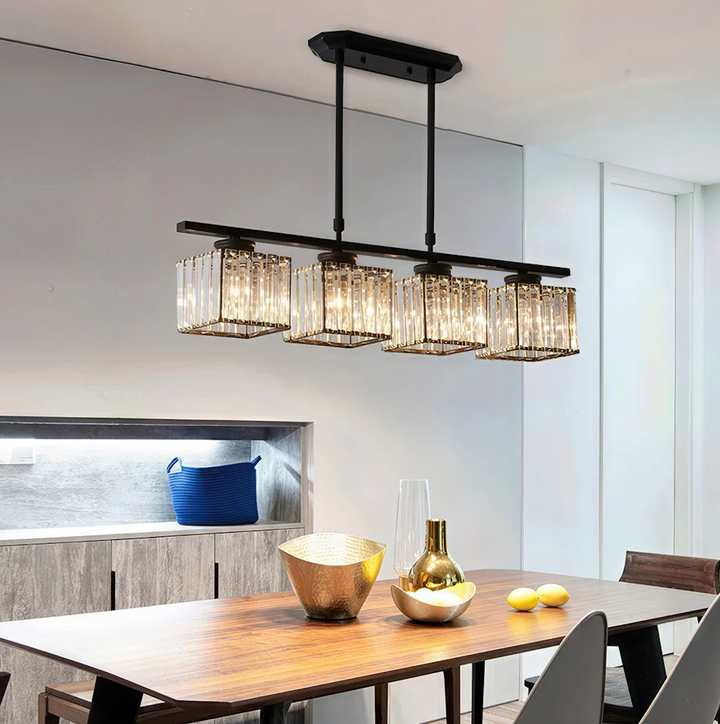 Colgante moderno lineal para mesa de comedor, proporciona una luz cálida y acogedora.