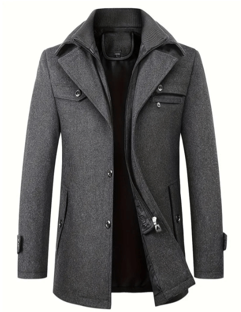 Abrigo clásico de invierno para caballero, tejido grueso. Aporta elegancia y calidez en los días fríos. Ropa de abrigo.