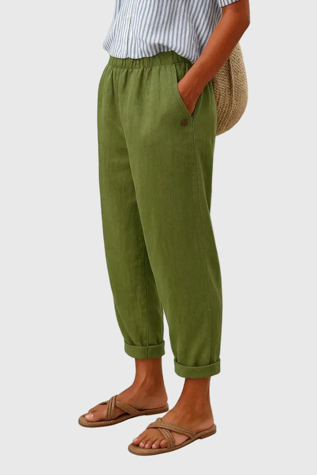 Pantalón cómodo para mujer, disponible en tallas grandes, con un estilo natural y chic.