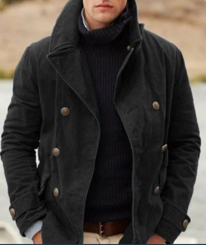 Abrigo de invierno casual para hombre con solapas, estilo elegante. Ropa exterior masculina, ideal para el frío.