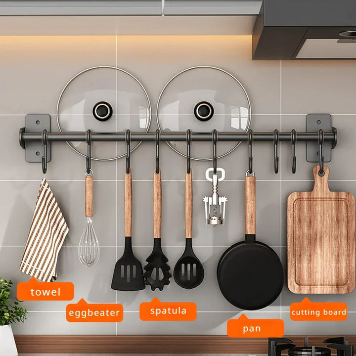 Organizador de utensilios de cocina de acero negro duradero, maximiza el espacio y mantiene el orden en tu hogar.
