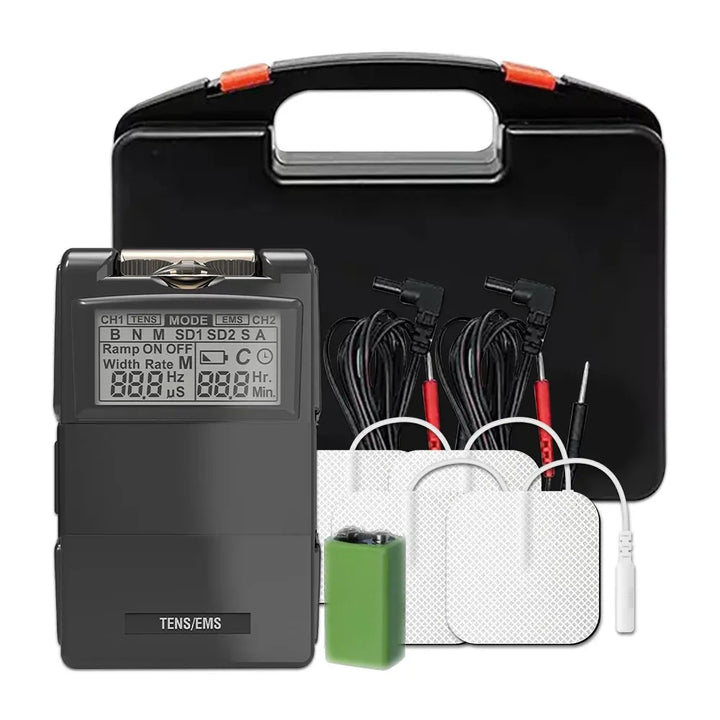 Masajeador eléctrico TENS EMS para el dolor muscular, mejora la circulación y bienestar fisioterapéutico.