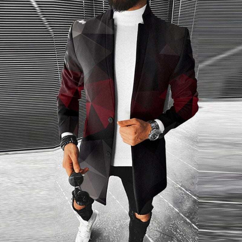 Chaqueta moderna de hombre con diseño geométrico llamativo. Ideal para ropa casual en cualquier estación.