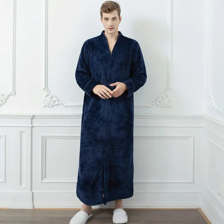 Bata larga de invierno unisex de felpa, cálida y cómoda para el hogar.