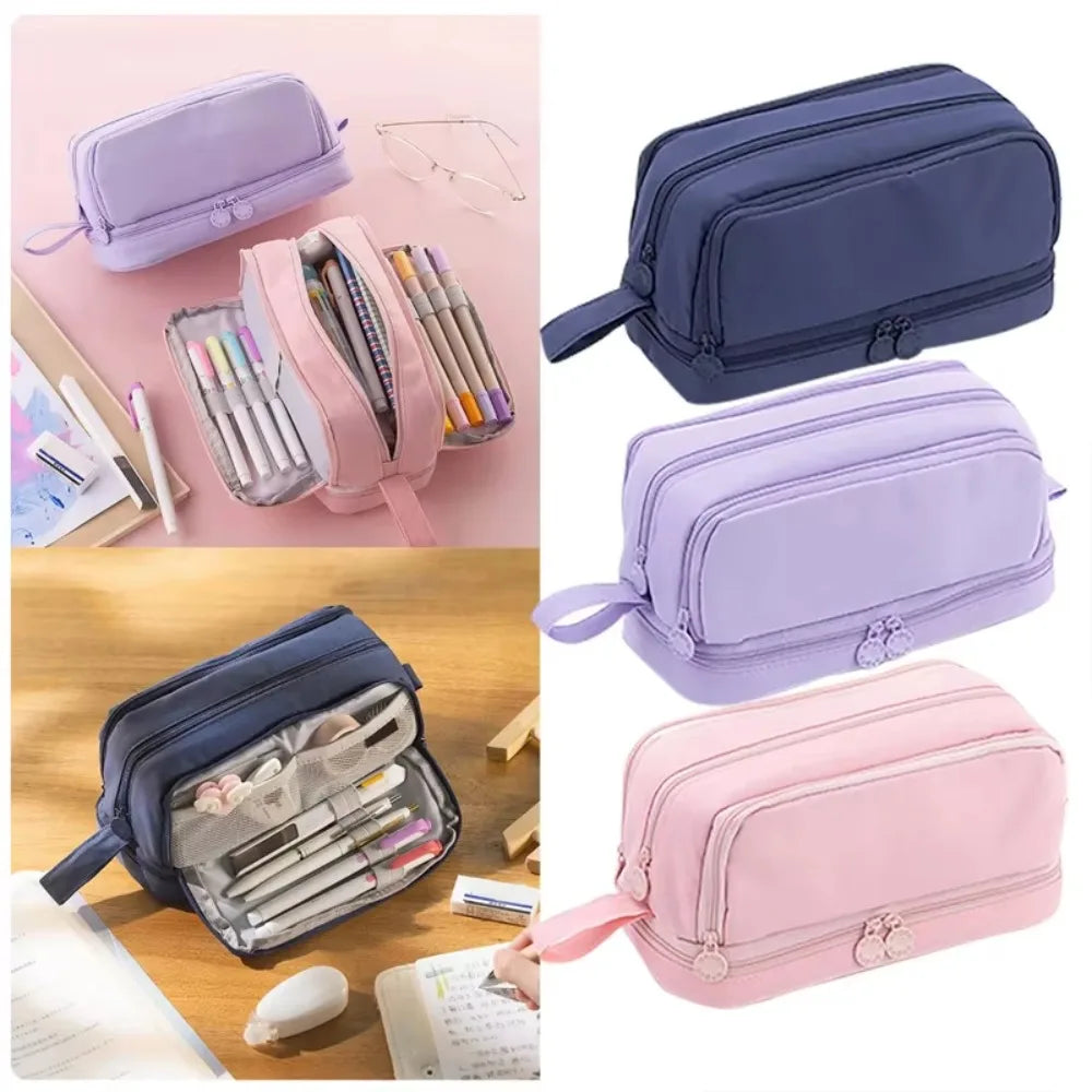 Estuche organizador de tela resistente, 4 compartimentos y separador para útiles escolares de oficina.