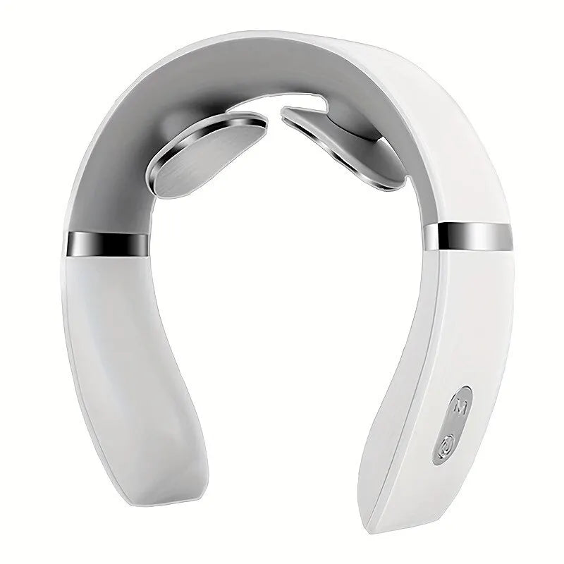 Masajeador cervical portátil que alivia el dolor de cuello y hombros. Promueve relajación y bienestar muscular.