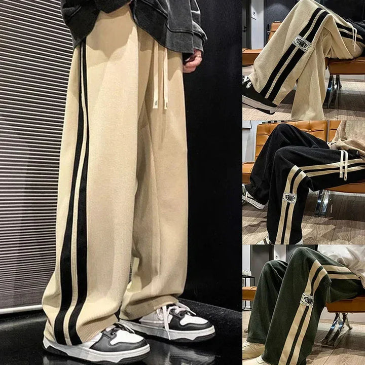 Pantalones anchos de pana beige para hombre. Comodidad y moda casual, perfectos para el día a día.
