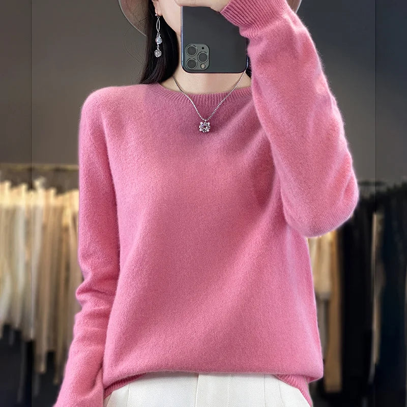 Suéter de mujer, cuello redondo, suave y ligero, ideal para capas en otoño.