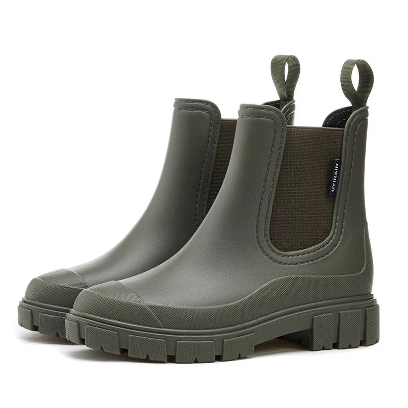 Botines de lluvia impermeables y antideslizantes para mujer, seguridad en superficies mojadas.