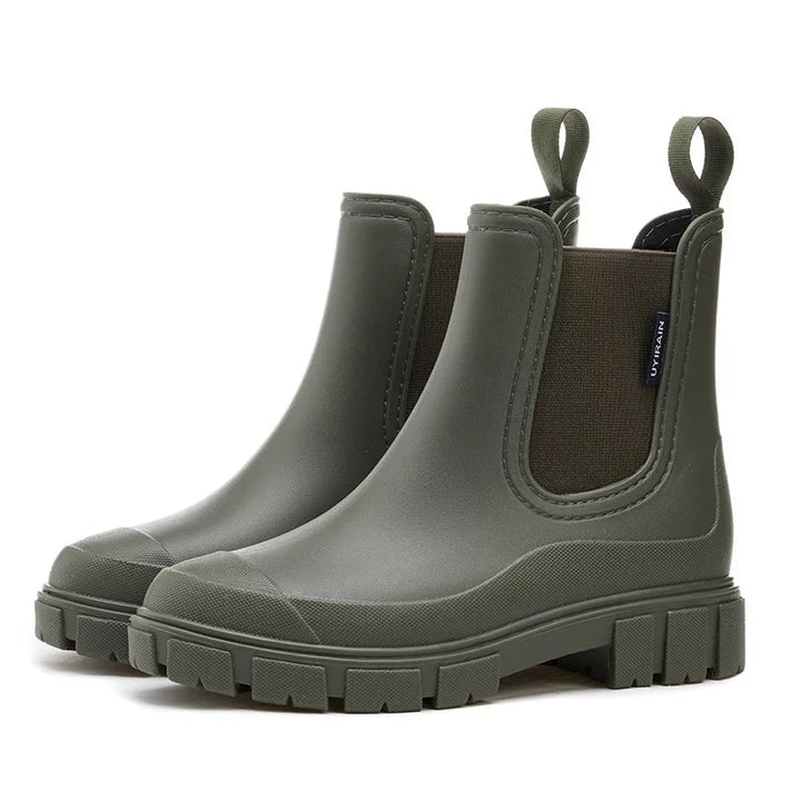 Botines de lluvia impermeables y antideslizantes para mujer, seguridad en superficies mojadas.