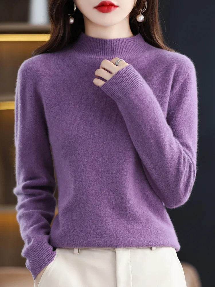 Moda mujer: pullover de invierno en color liso, cálido y chic.
