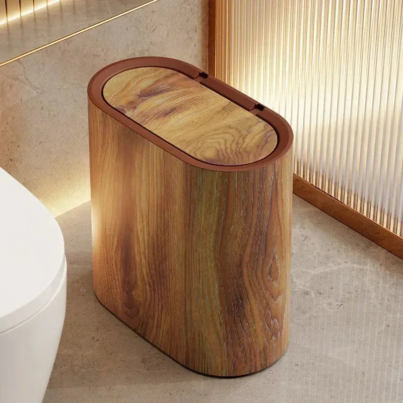 Cesto de basura nórdico con diseño de mármol elegante, ideal para decoración de hogar moderna.