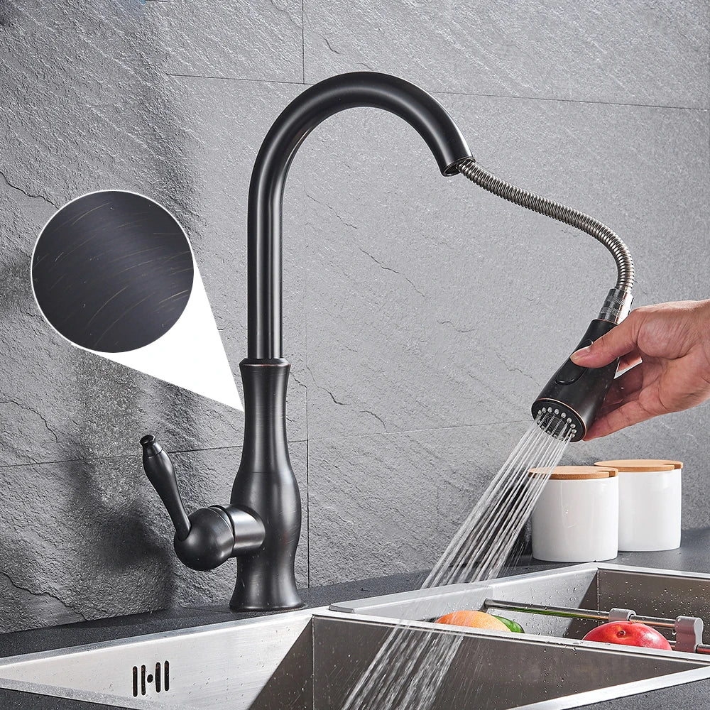 Grifo de cocina extensible giratorio, monomando de latón cromado para fregadero.
