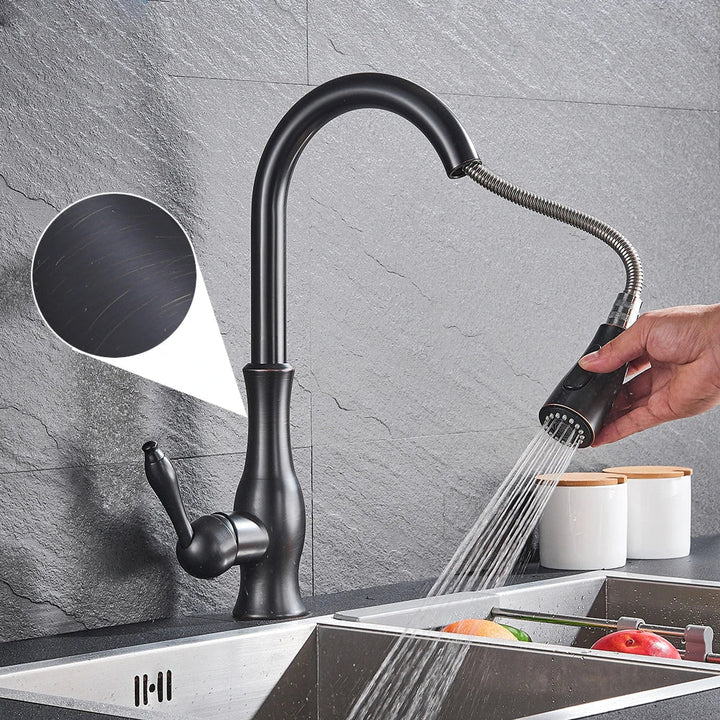 Grifo de cocina extensible giratorio, monomando de latón cromado para fregadero.