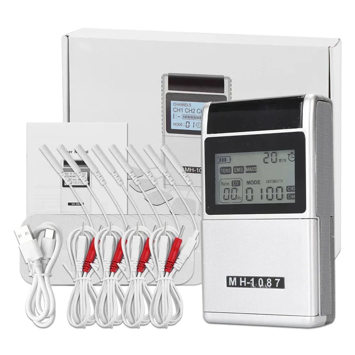 Alivio del dolor y recuperación muscular con estimulador TENS & EMS de 4 electrodos programables.