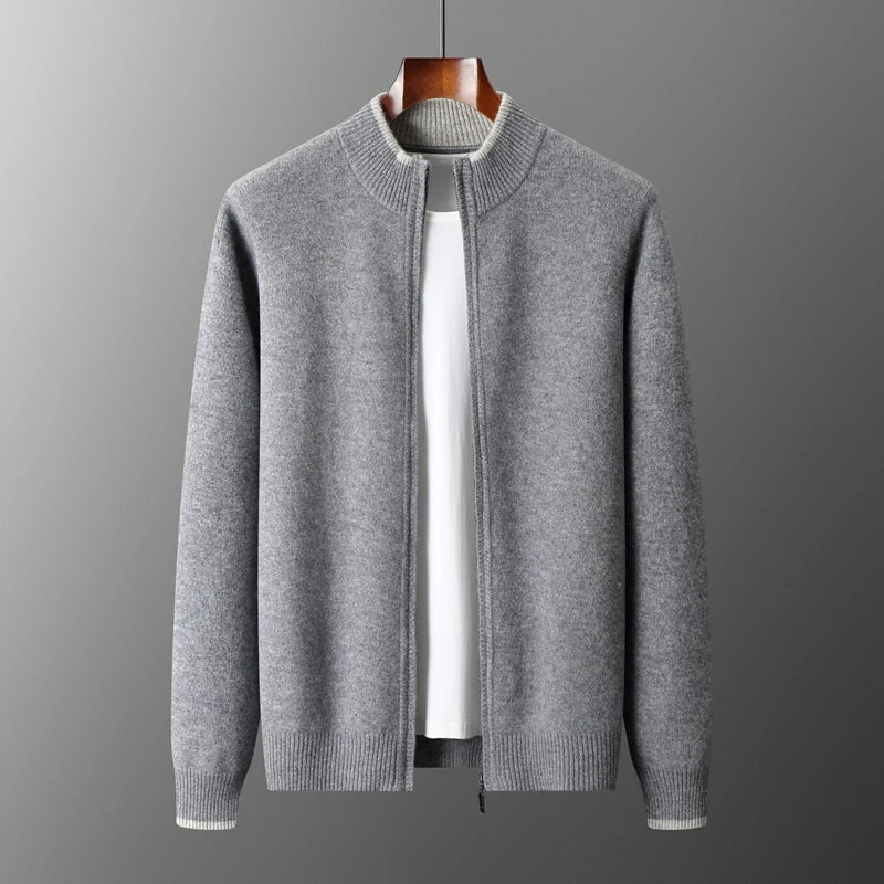 Cárdigan elegante para hombre con cuello alto y cremallera, perfecto para la moda de invierno y otoño.