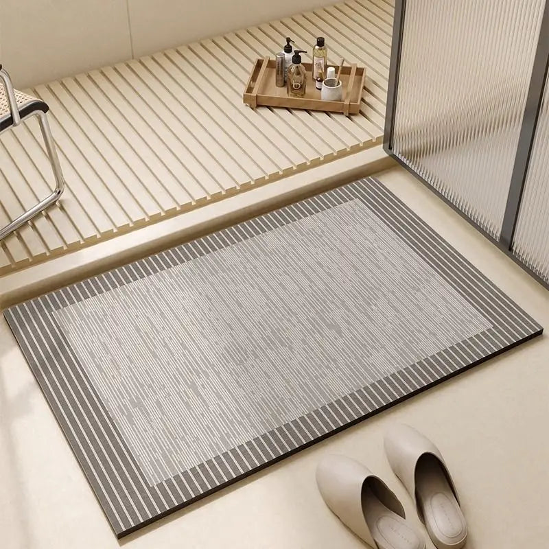 Alfombrilla de suelo de diatomita, altamente absorbente y antideslizante. Secado rápido para baños modernos.