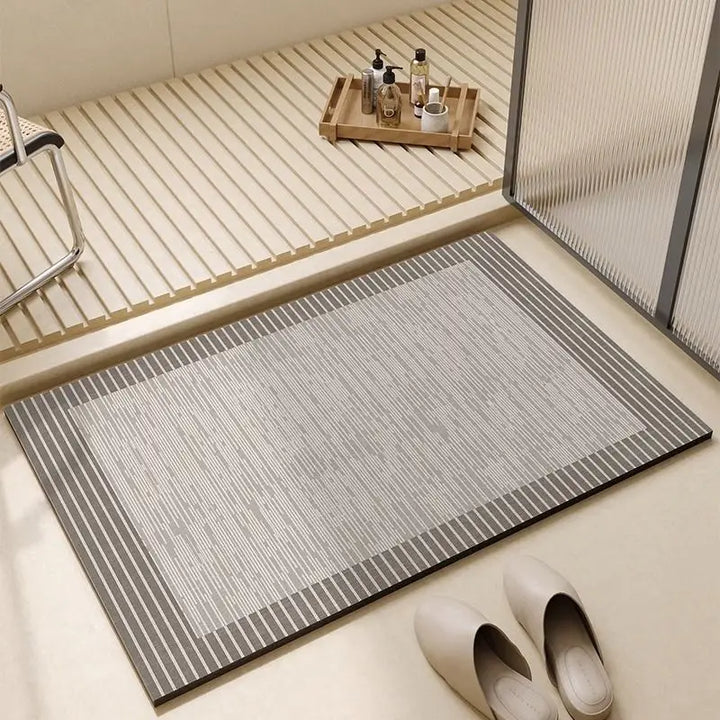 Alfombrilla de suelo de diatomita, altamente absorbente y antideslizante. Secado rápido para baños modernos.