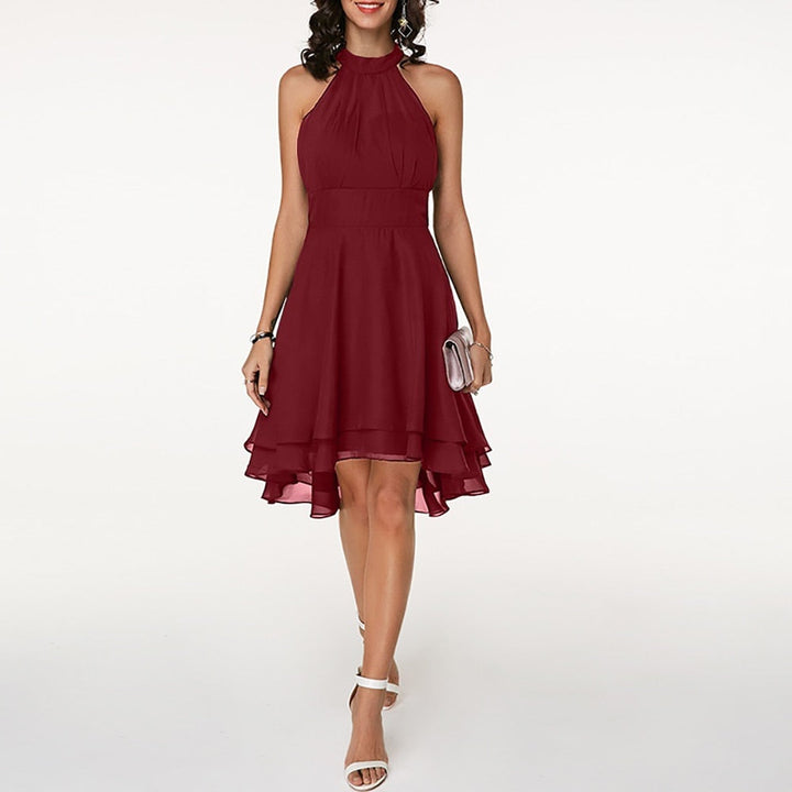 Vestido de fiesta midi ajustado halter para mujer, moda sofisticada, perfecto para ocasiones especiales.