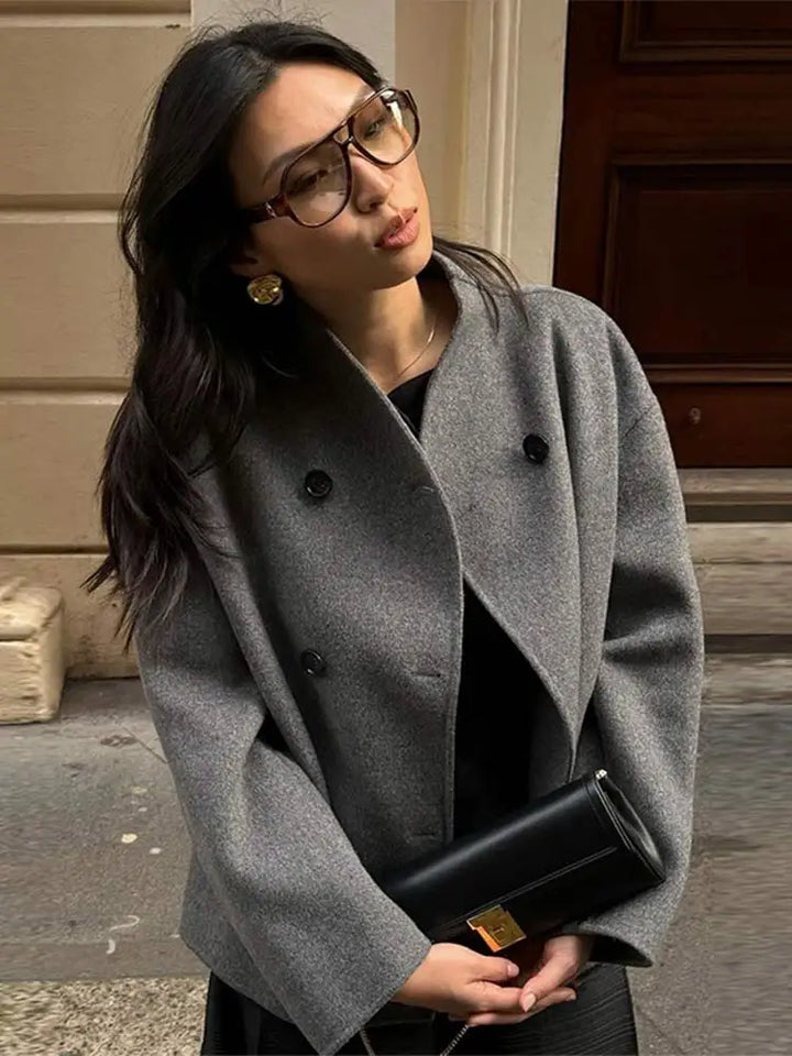 Abrigo de invierno oversize para mujer, de doble botonadura. Chaqueta elegante y cálida, ideal para un look casual en otoño.