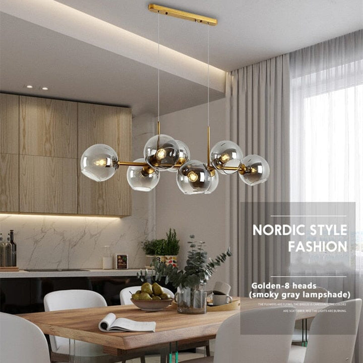 Iluminación ambiente, araña de burbujas LED, negro, oro y cristal, estilo único.