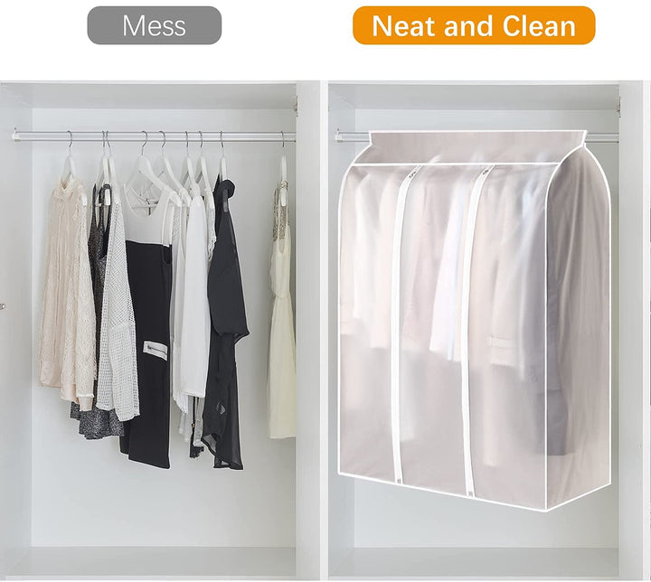 Protege tus prendas favoritas con esta funda de ropa transparente. Ideal para almacenamiento en hogar.