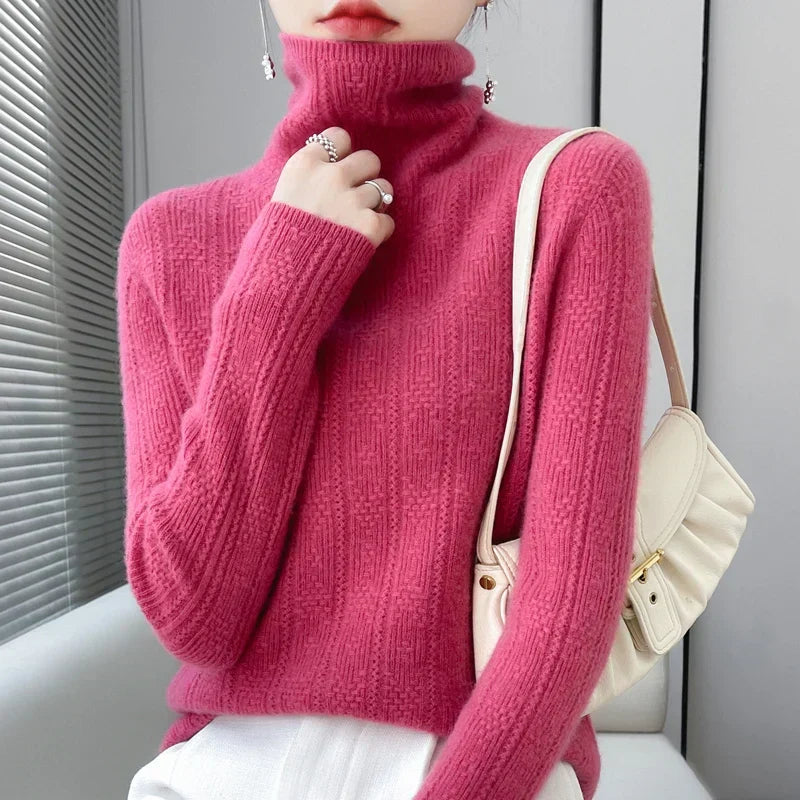 Suéter casual MARISE de cuello alto para mujer, atuendo cálido y versátil de moda.