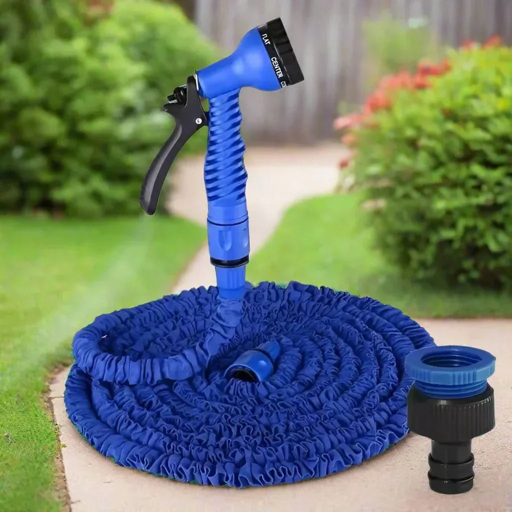 Manguera de riego expandible, compacta y flexible para jardín. Perfecta para exterior y limpieza.