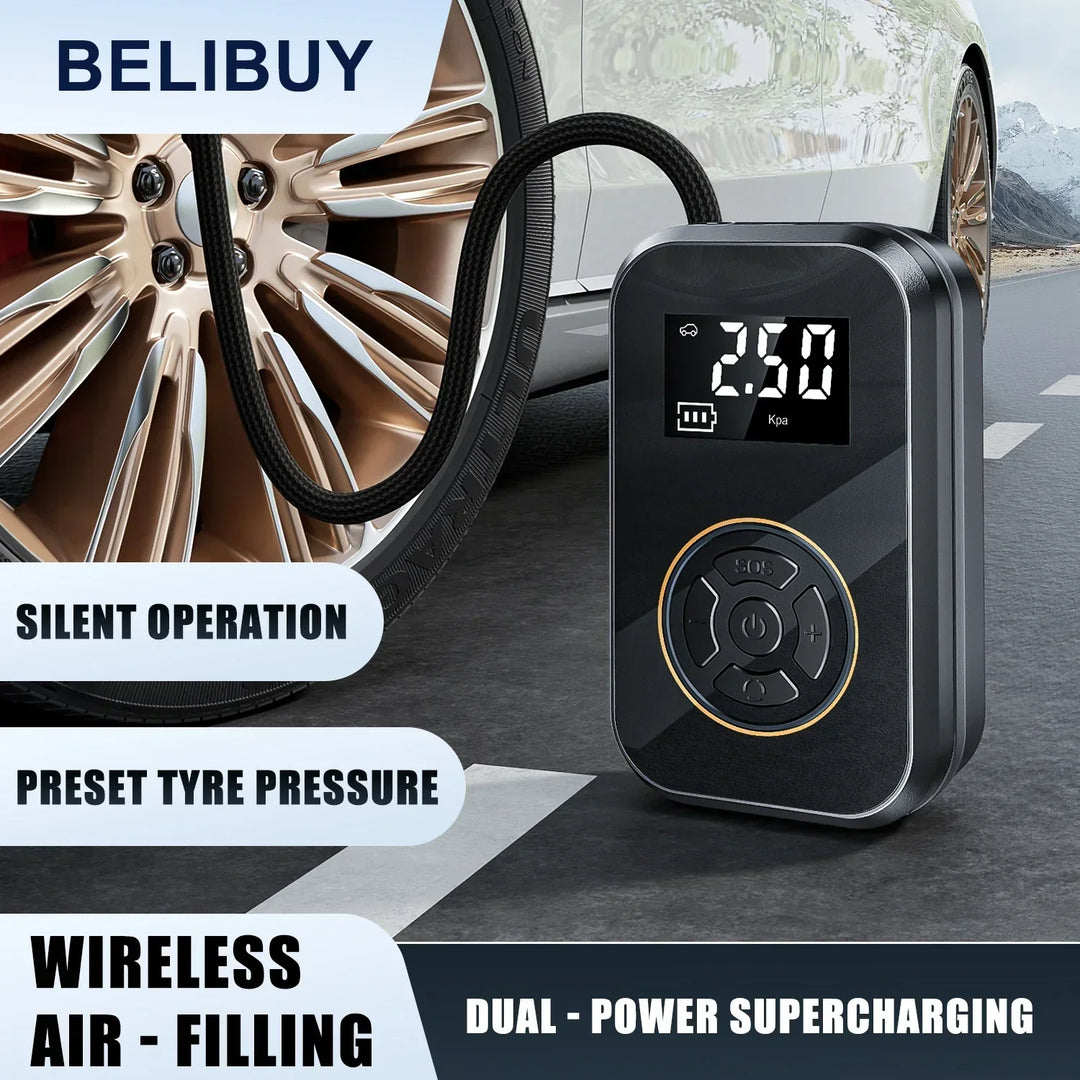 Power bank portátil con compresor de aire. Cargador de emergencia para móvil y compresor inalámbrico para coche, bicicleta, moto.