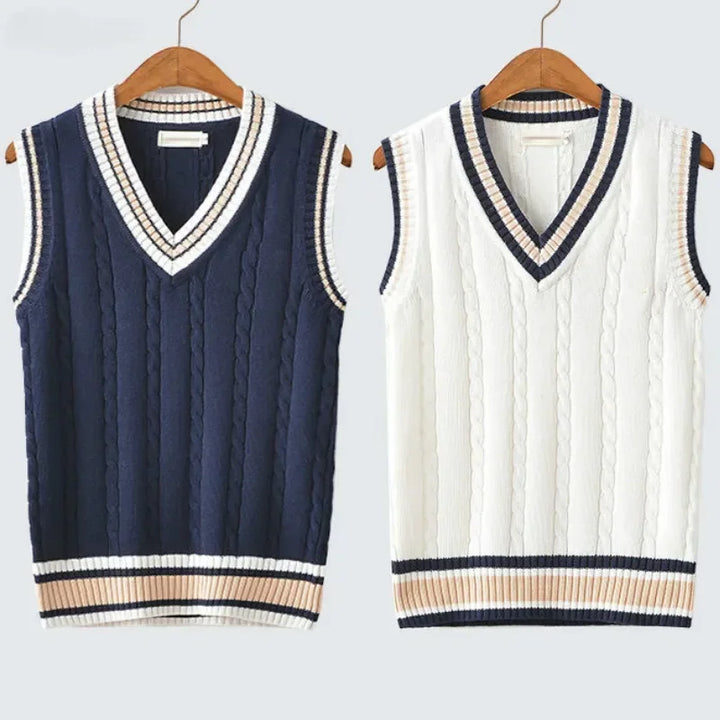 Chaleco de punto cuello V para hombre, estilo clásico. Ideal para vestimenta casual o elegante.
