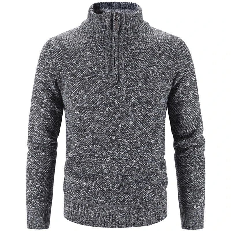 Jersey de hombre gris con cremallera. Diseño práctico y cómodo para un look casual o semi-formal de invierno.
