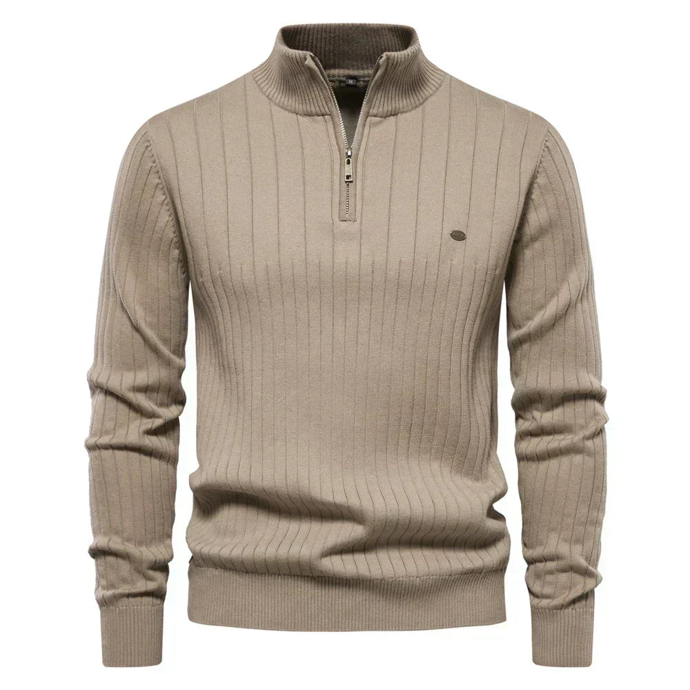 Jersey casual de hombre, cremallera frontal, perfecto para combinar en otoño/invierno, moda masculina.