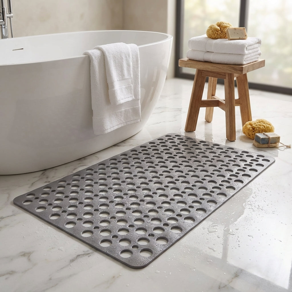 Alfombrilla de ducha antideslizante con succión segura para un baño sin resbalones.