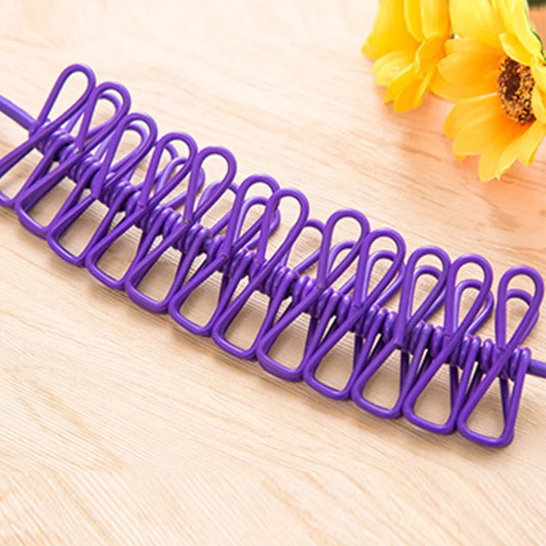 Cuerda elástica para ropa a prueba de viento. Clips antideslizantes para secado seguro en exteriores.
