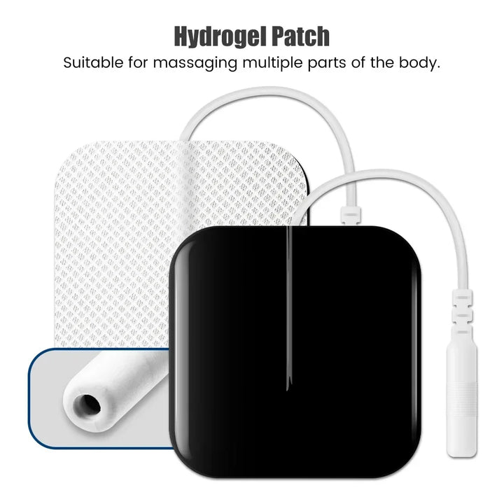 Estimulador TENS EMS portátil para alivio del dolor, incluye 4 electrodos para uso corporal.