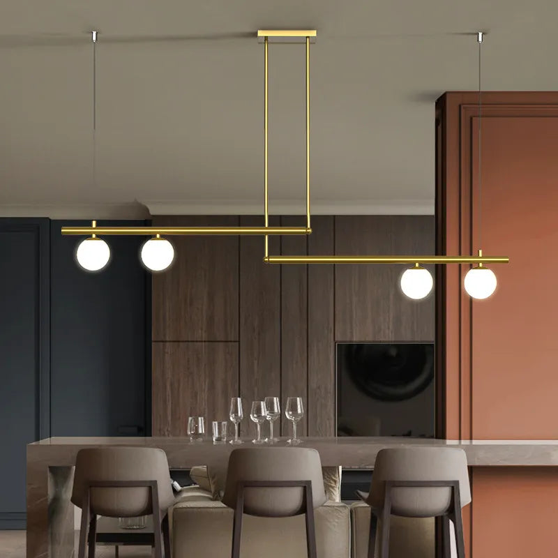 Decoración moderna: lámpara colgante LED de metal y cristal para interiores.
