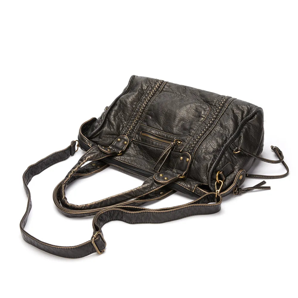 Bolso de mano negro retro para mujer, estilo casual. Amplio y práctico, perfecto para tus esenciales.