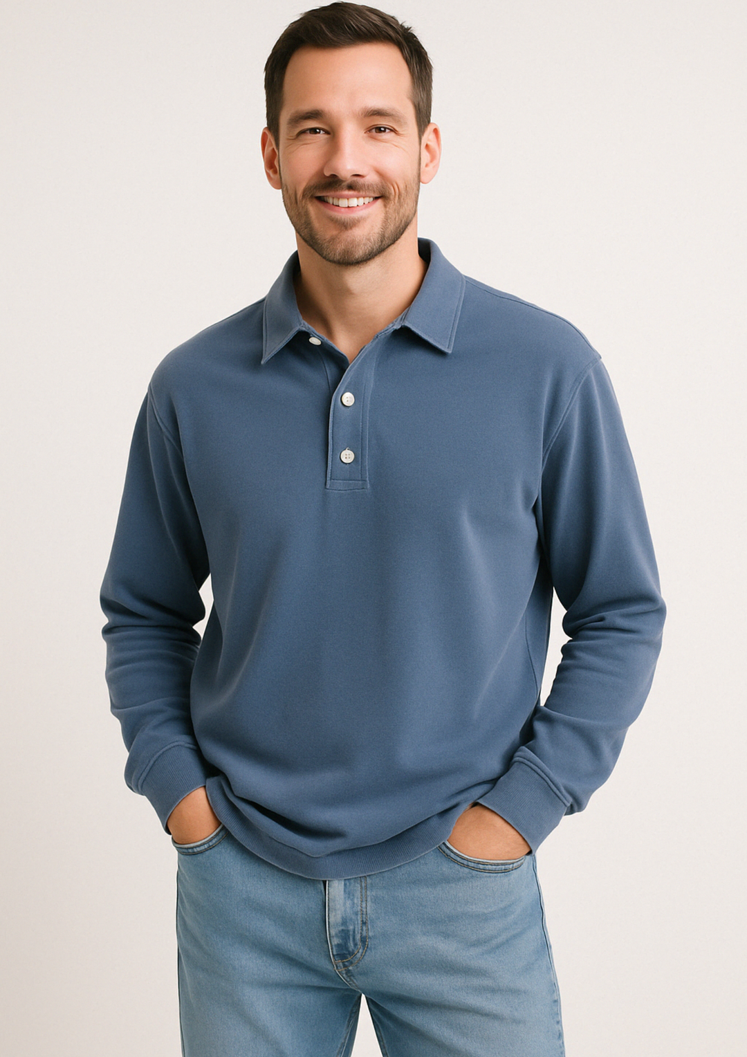Polo elegante de manga larga para hombre, ideal para un look casual y sofisticado.