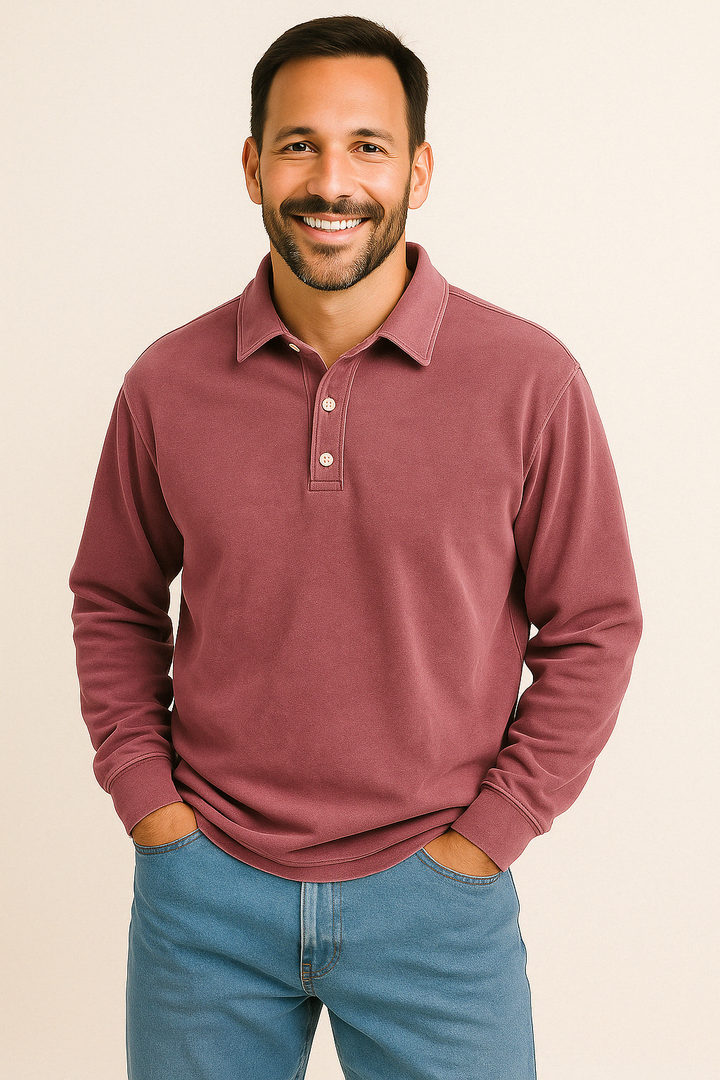 Polo de hombre, manga larga, diseño moderno y ajustado para un look casual sofisticado.
