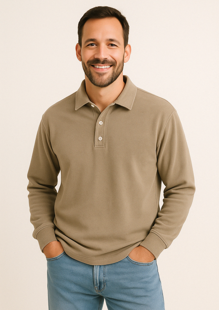 Polo de hombre de manga larga que combina confort y elegancia. Tejido transpirable.