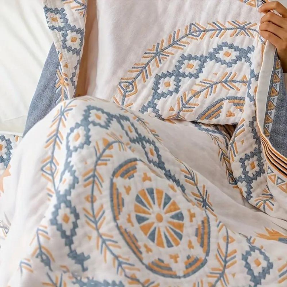 Manta de algodón para cama con patrón de mandala. Decoración bohemia y serena, ligera y transpirable para el hogar.